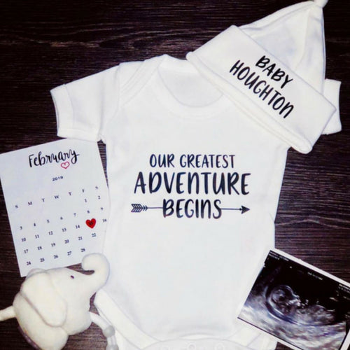 Greatest Adventure Announcement Bodysuit Hat Set