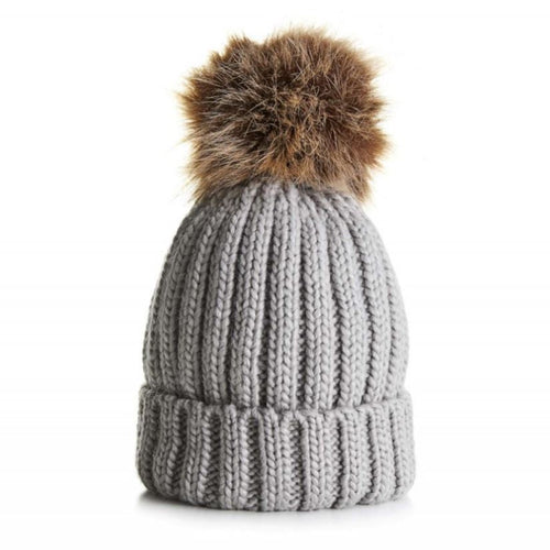 Grey Pom Pom Hat