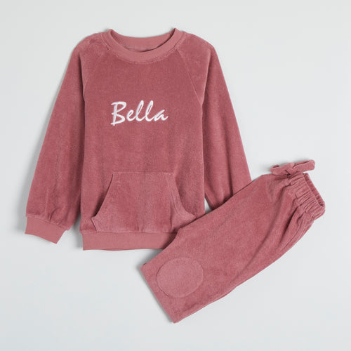 Embroidered Pink Towelling Cotton Lounge Set