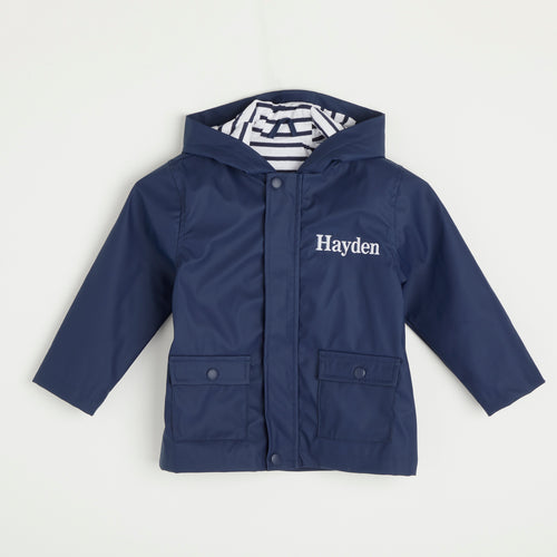Embroidered Navy Rain Jacket