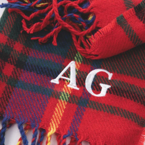 Embroidered Red Check Scarf