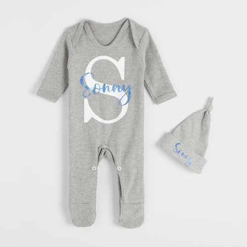 Personalised Letter Babygrow Hat Set