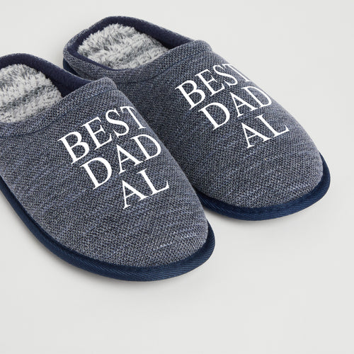 Personalised Mens Blue Tweed Slippers