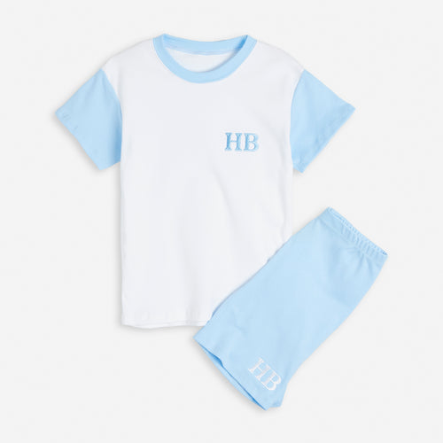 Embroidered Baby Blue & White Raglan Summer Set