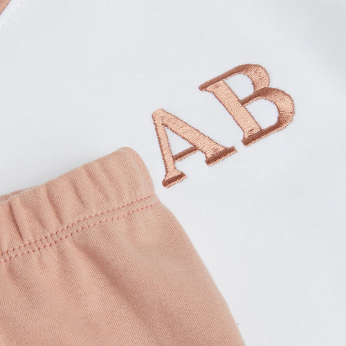 Embroidered Nude & White Raglan Summer Set