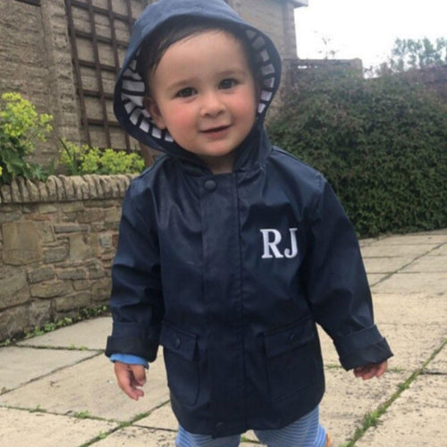 Embroidered Navy Rain Jacket
