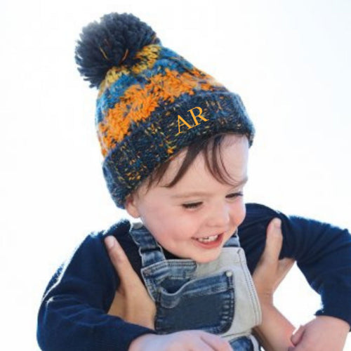 Embroidered Orange Mix Pom Pom Hat
