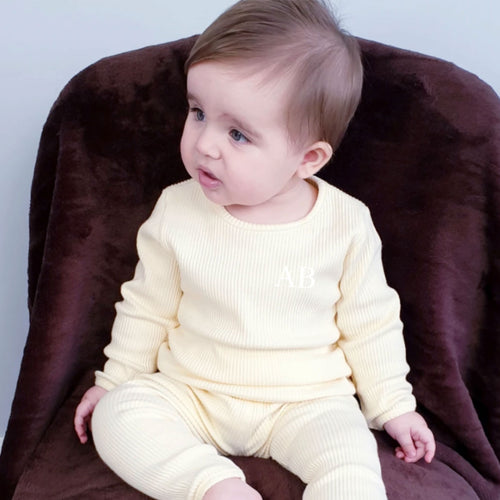 Embroidered Ribbed Apricot Lounge Set