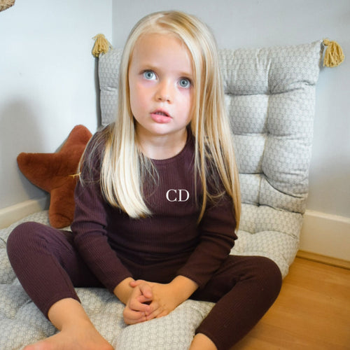 Embroidered Ribbed Aubergine Lounge Set