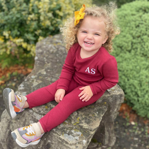 Embroidered Ribbed Maroon Lounge Set