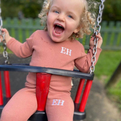 Embroidered Ribbed Sunset Pink Lounge Set