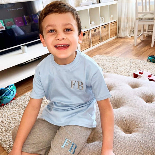 Embroidered Blue & Grey Summer Set