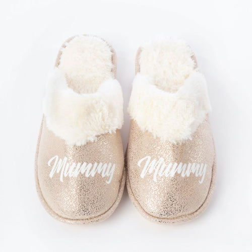 Personalised Ladies Gold Fur Slippers