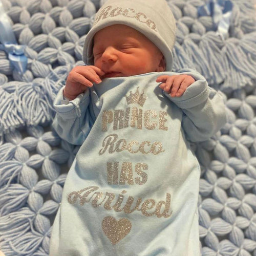 Personalised Prince Arrival Babygrow Hat