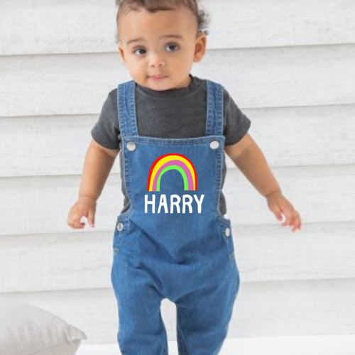 Personalised Rainbow Denim Dungarees