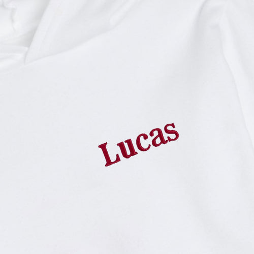 Embroidered White Hooded Top