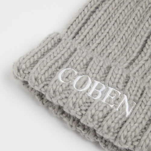 Embroidered Grey Pom Pom Hat