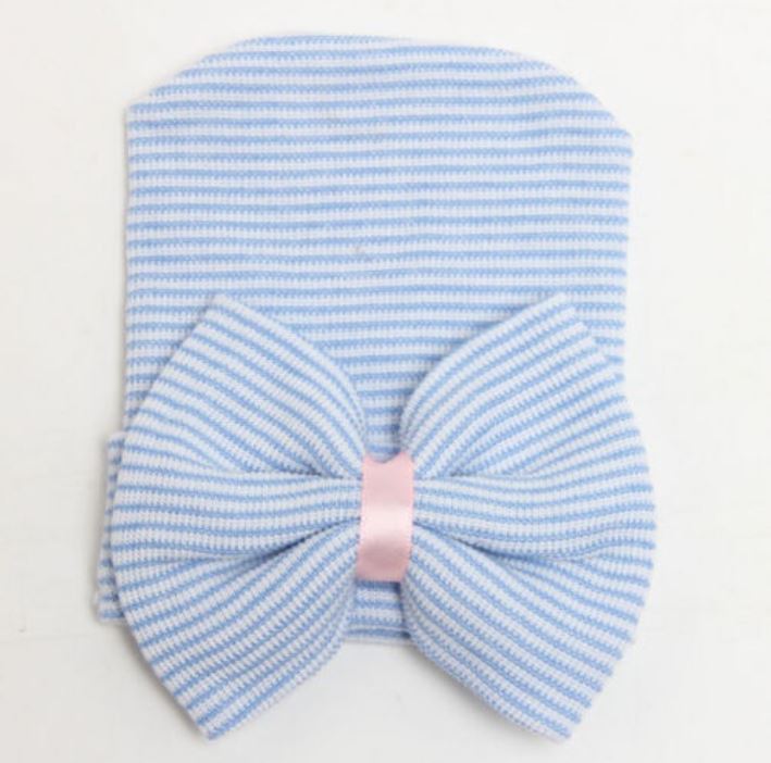 Blue Striped Bow Hat