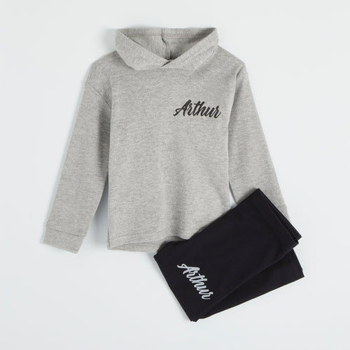 Personalised Grey & Black Hooded Lounge Set