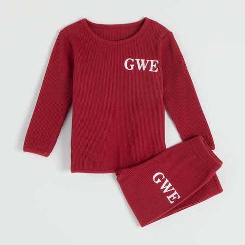 Embroidered Ribbed Maroon Lounge Set