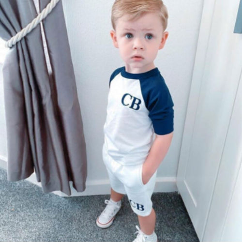 Embroidered Navy & White Summer Set