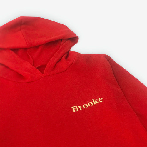 Embroidered Red Hooded Top