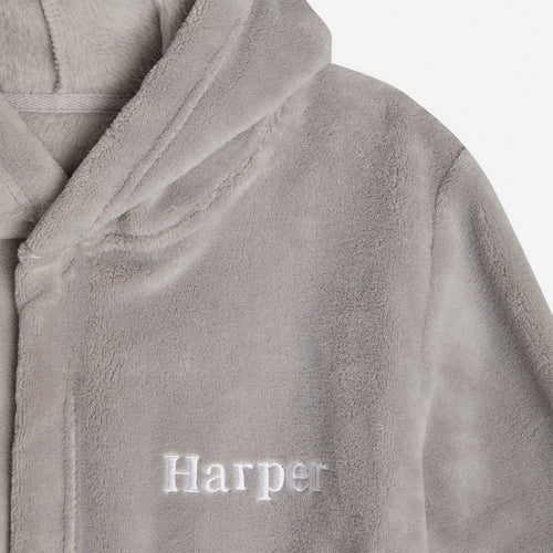 Embroidered Grey Classic Dressing Gown