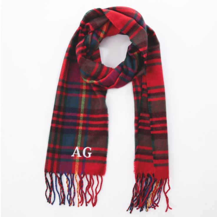 Embroidered Red Check Scarf