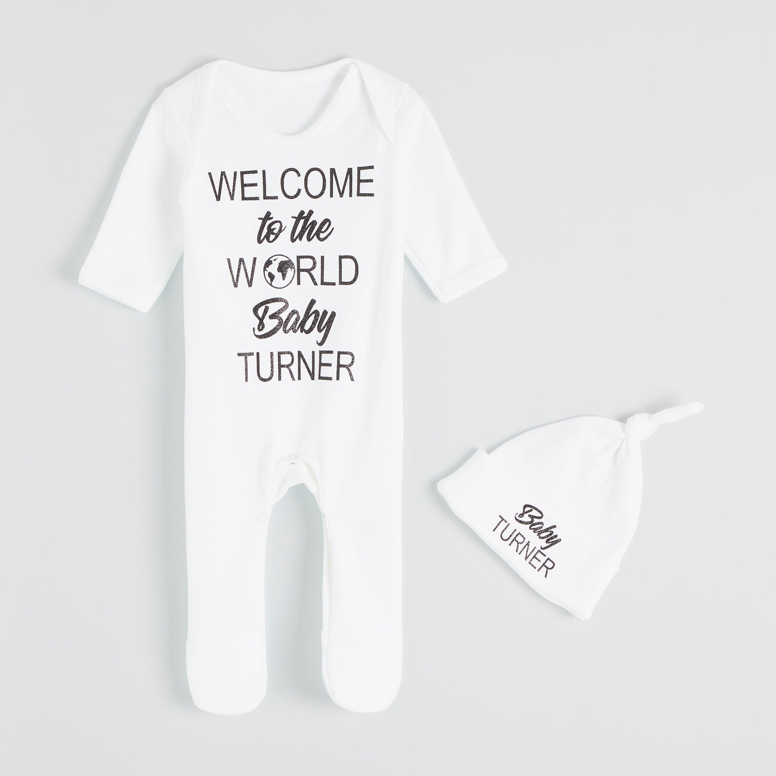 Welcome To The World Babygrow Hat Set