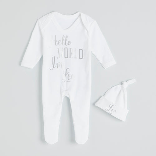 Hello World Babygrow Hat & Set