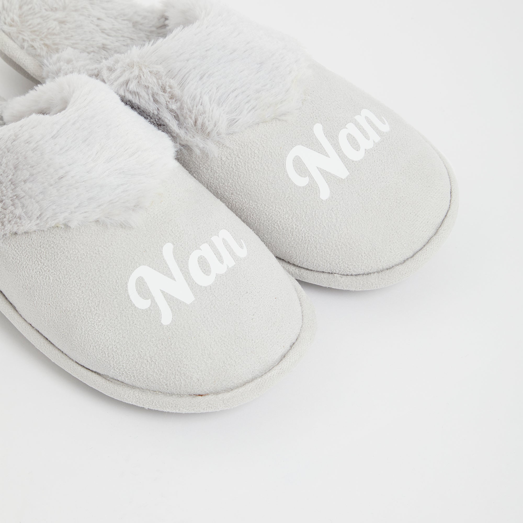 Personalised Ladies Grey Fur Slippers