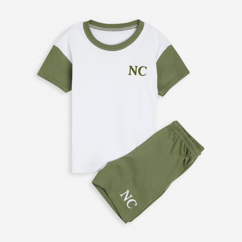 Embroidered Khaki & White Raglan Summer Set