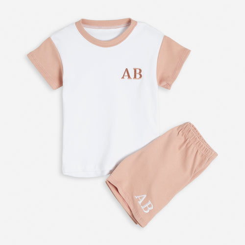 Embroidered Nude & White Raglan Summer Set