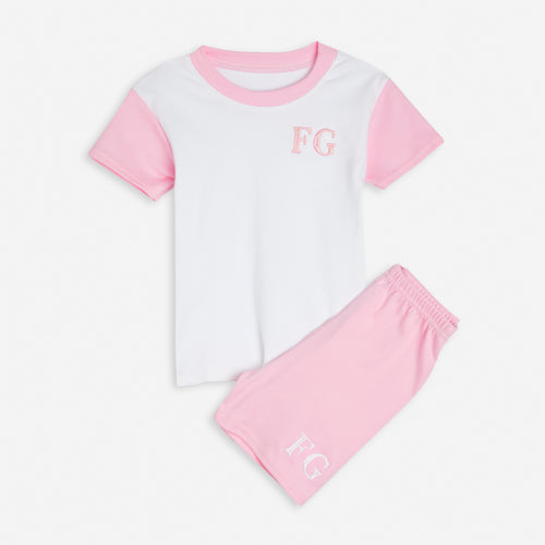 Embroidered Baby Pink & White Raglan Summer Set
