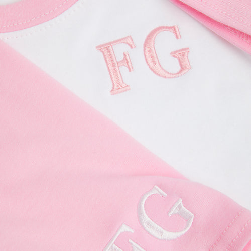 Embroidered Baby Pink & White Raglan Summer Set