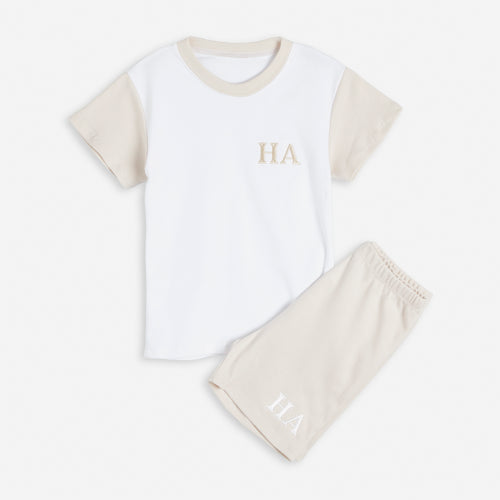 Embroidered Stone & White Raglan Summer Set