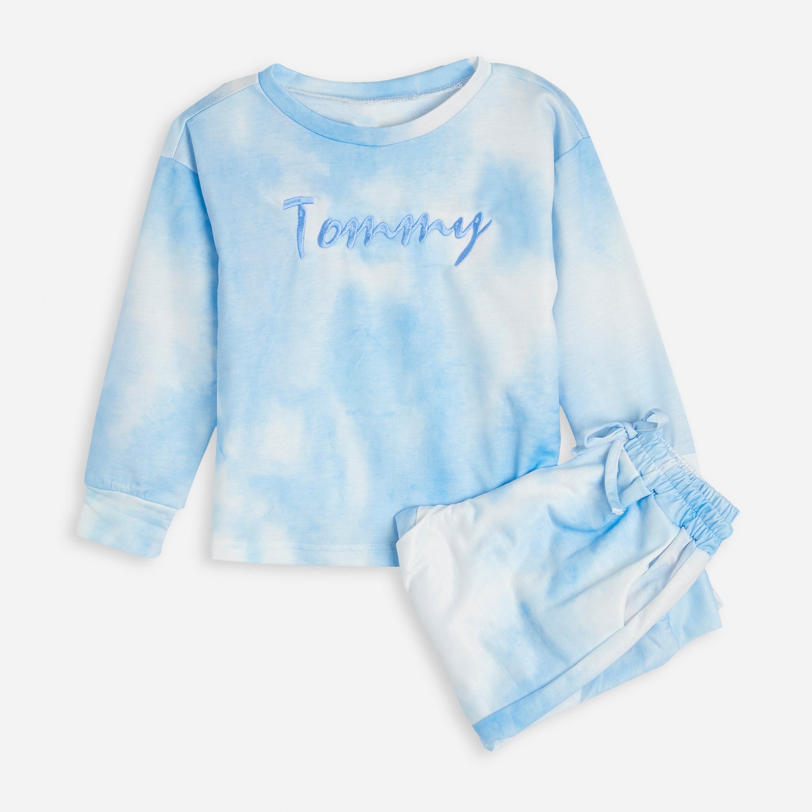 Embroidered Blue Tie Dye Lounge Set