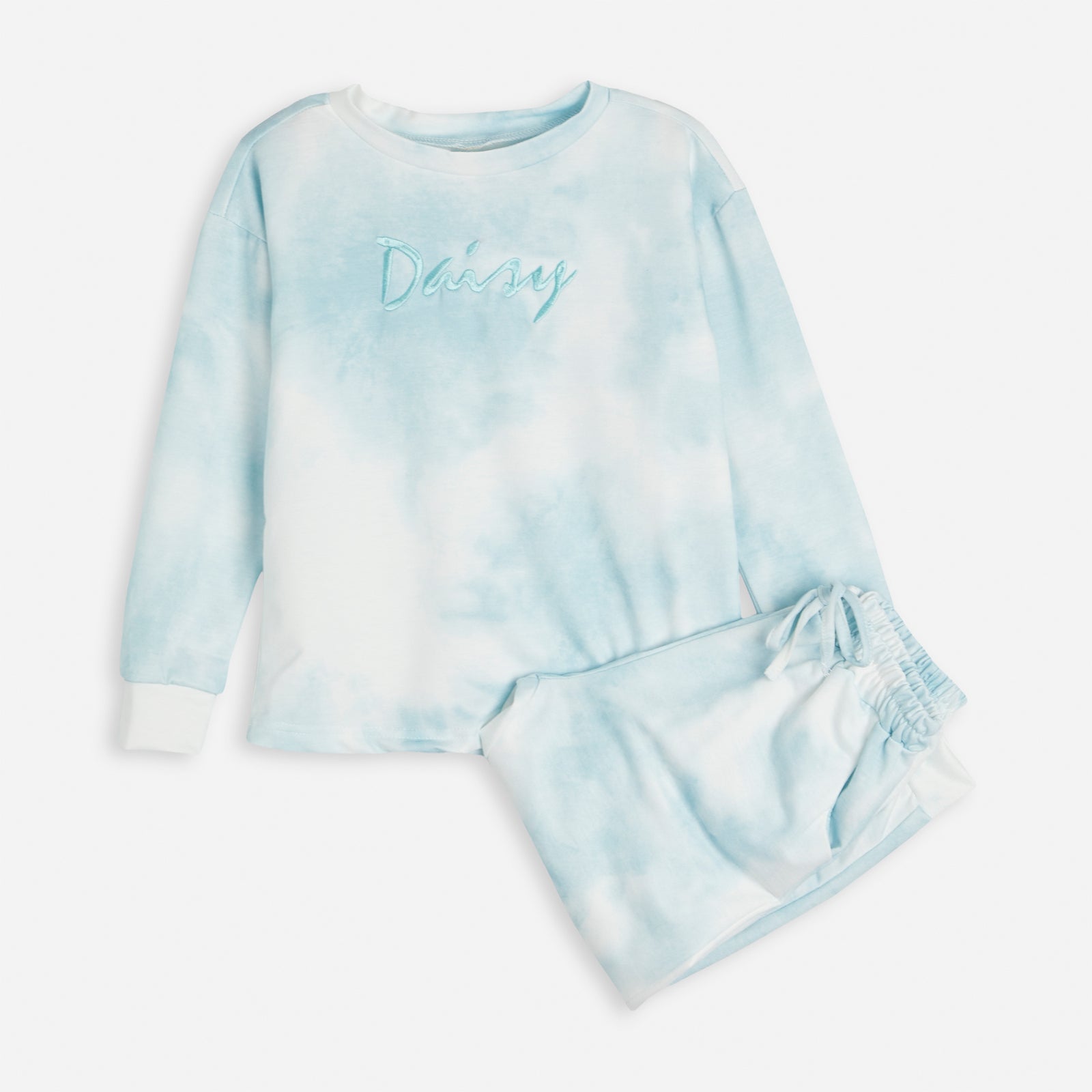 Embroidered Teal Tie Dye Lounge Set