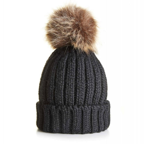 Black Pom Pom Hat