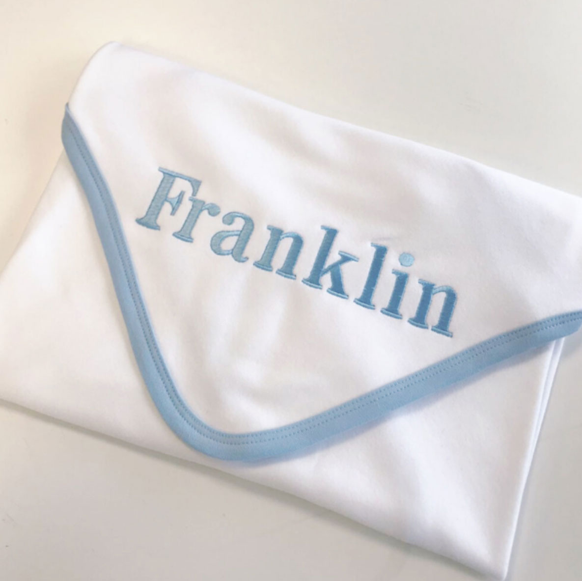 Embroidered Blue White Blanket