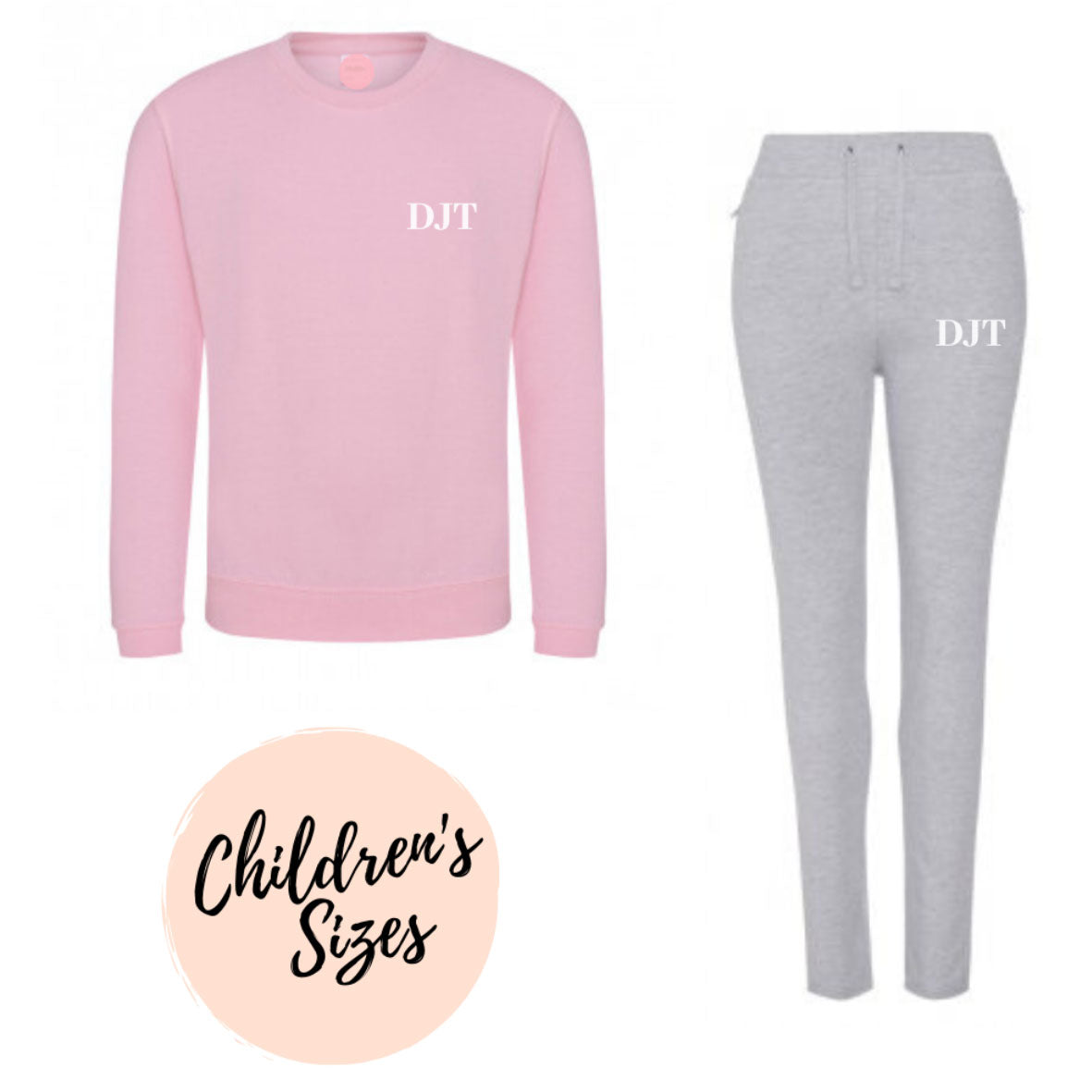Embroidered Childrens Pink Grey Lounge Set