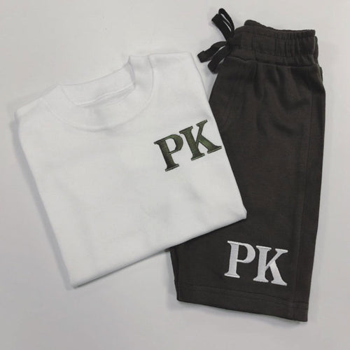 Embroidered Khaki & White Summer Set