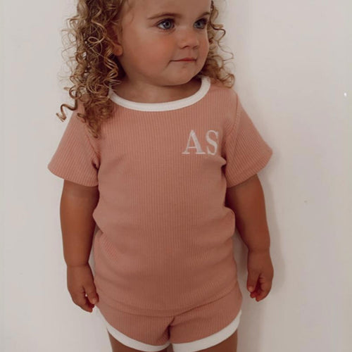 Embroidered Ribbed Pink Summer Set