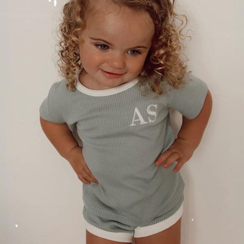 Embroidered Ribbed Duck Egg Summer Set