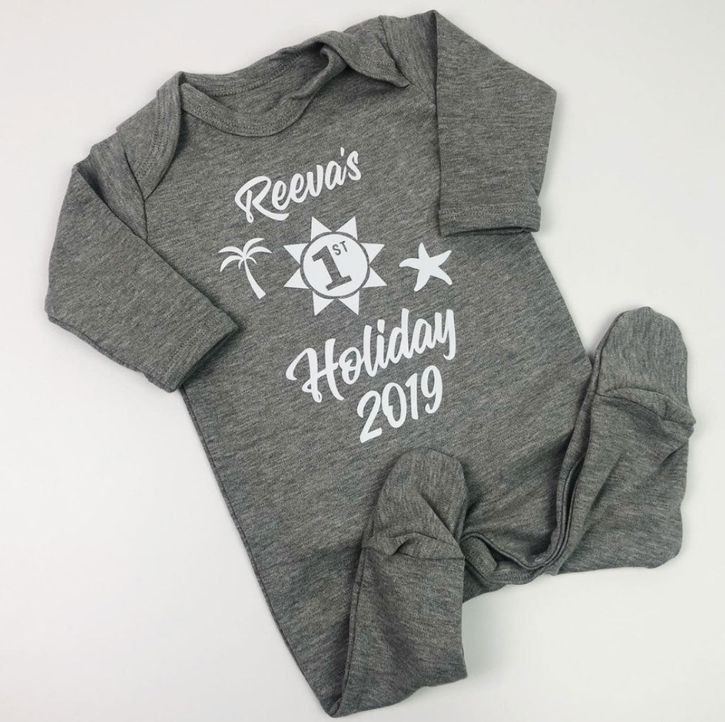 Personalised First Holiday Babygrow