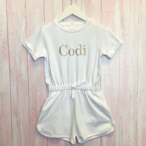 Personalised Girls White Playsuit